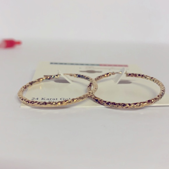 Primavera Italy 925 Sterling Silver 24kt Gold Plated Hoop Beyonce Style Earrings - Picture 4 of 6